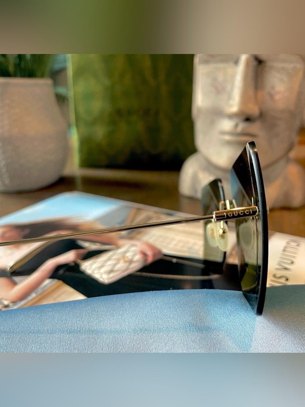 Gucci Butterfly Designer Sunglasses Gold Tinted Oversized Rimless GG1147S 001 - Picture 11 of 15